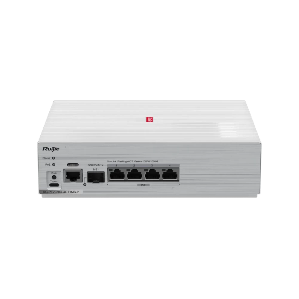 RG-PF2920U-4GT1MS-P, 4-Port Gigabit RUIJIE Enterprise-Class Indoor PoE Switch for Hybrid Cable Connection over All-Optical Ethernet, with 2.5GE Uplink