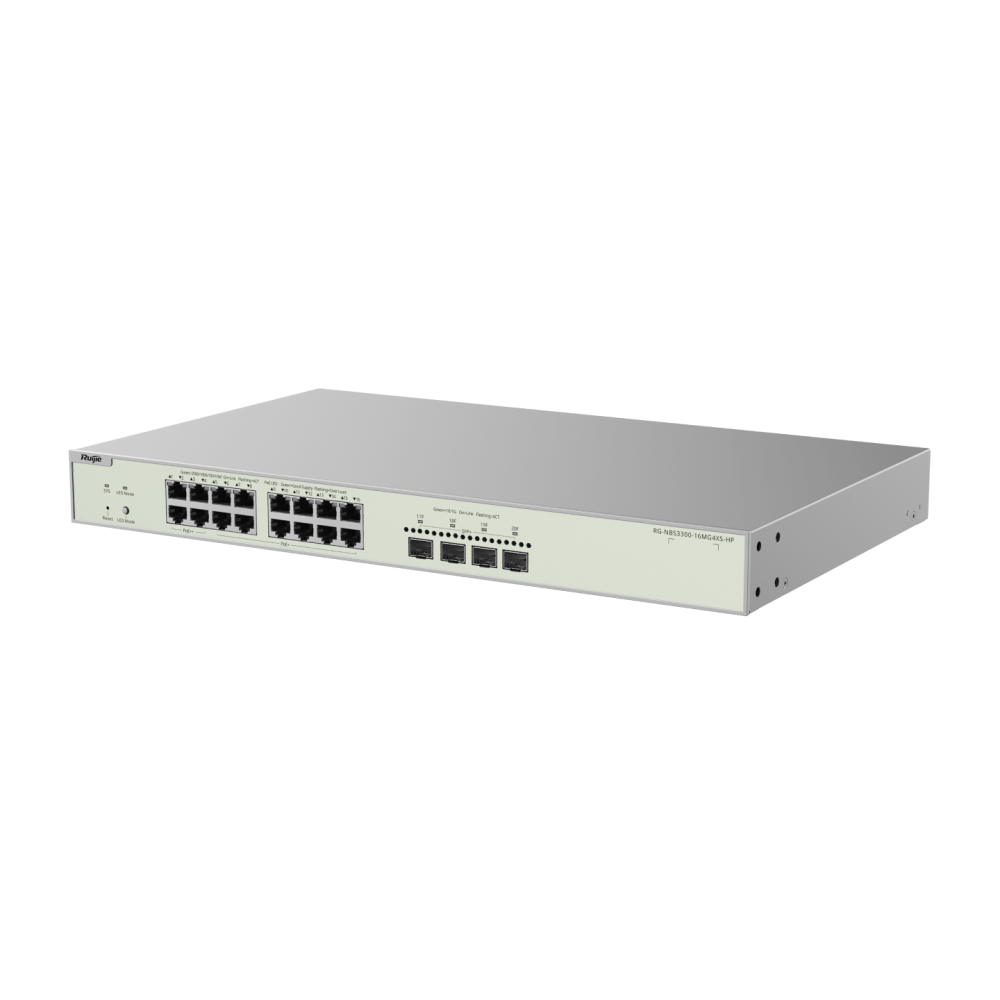 RG-NBS3300-16MG4XS-HP, 16-Port Muti-Gigabit RUIJIE Layer 2 Managed Switch with 4 x PoE++ Ports, 12 x PoE+ Ports, and 4 x SFP+ Uplink Ports
